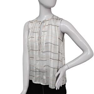 Q&A Blouse Gray Stripes Tie at Neck Small